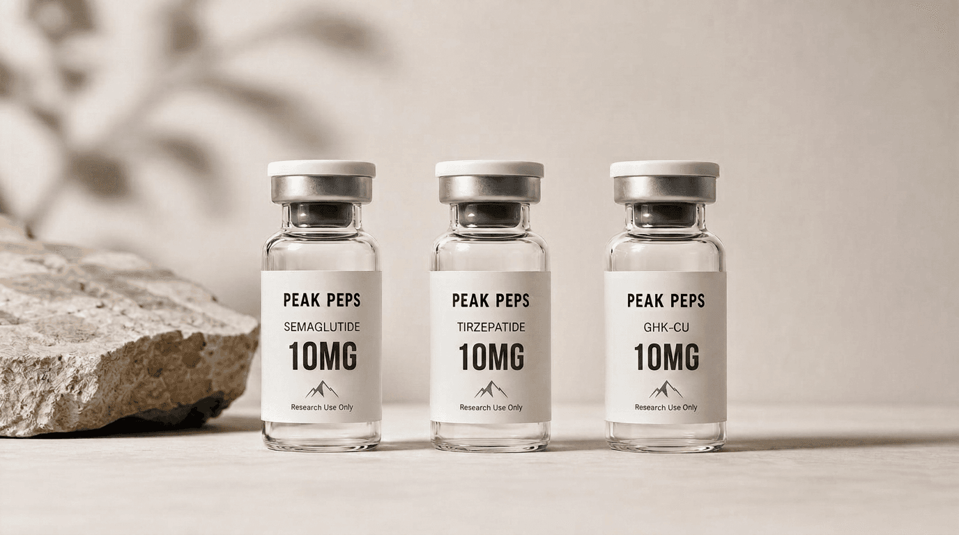 Row of clear glass laboratory vials on a clean surface